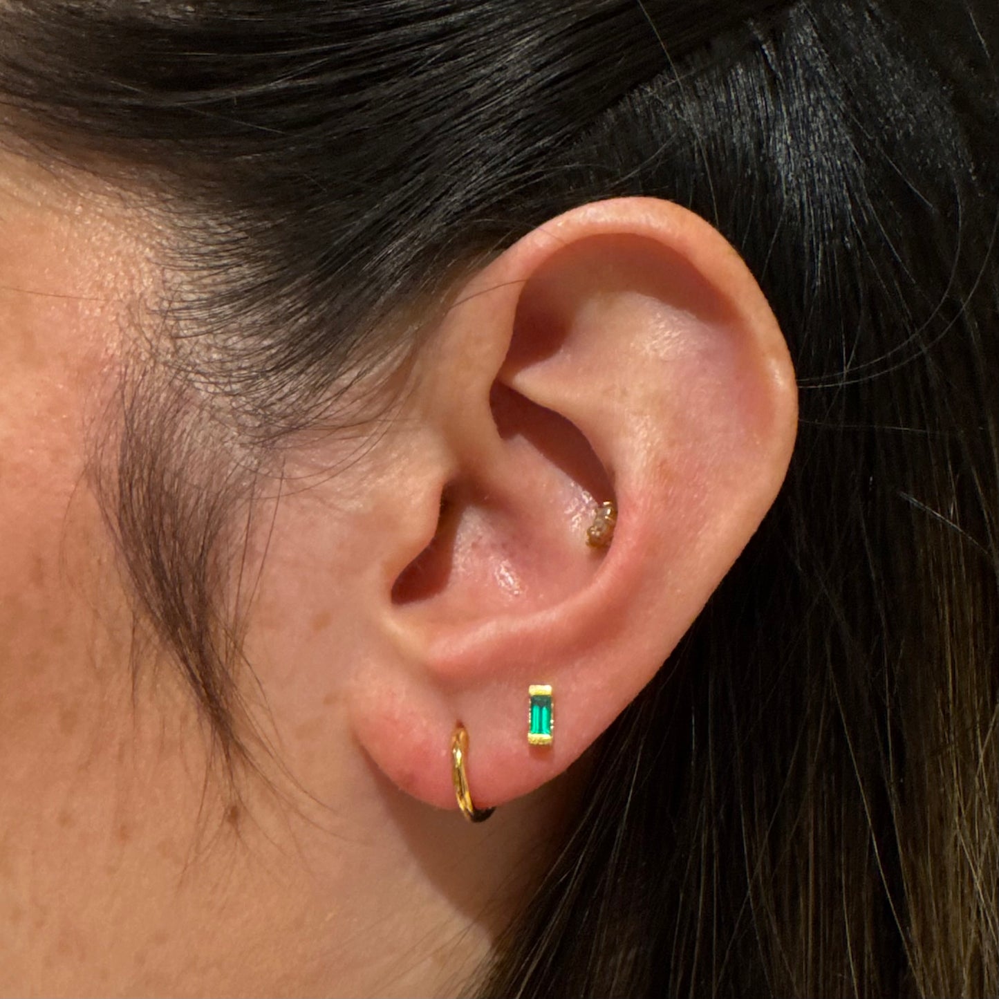 Single Baguette Earrings - Green Onyx