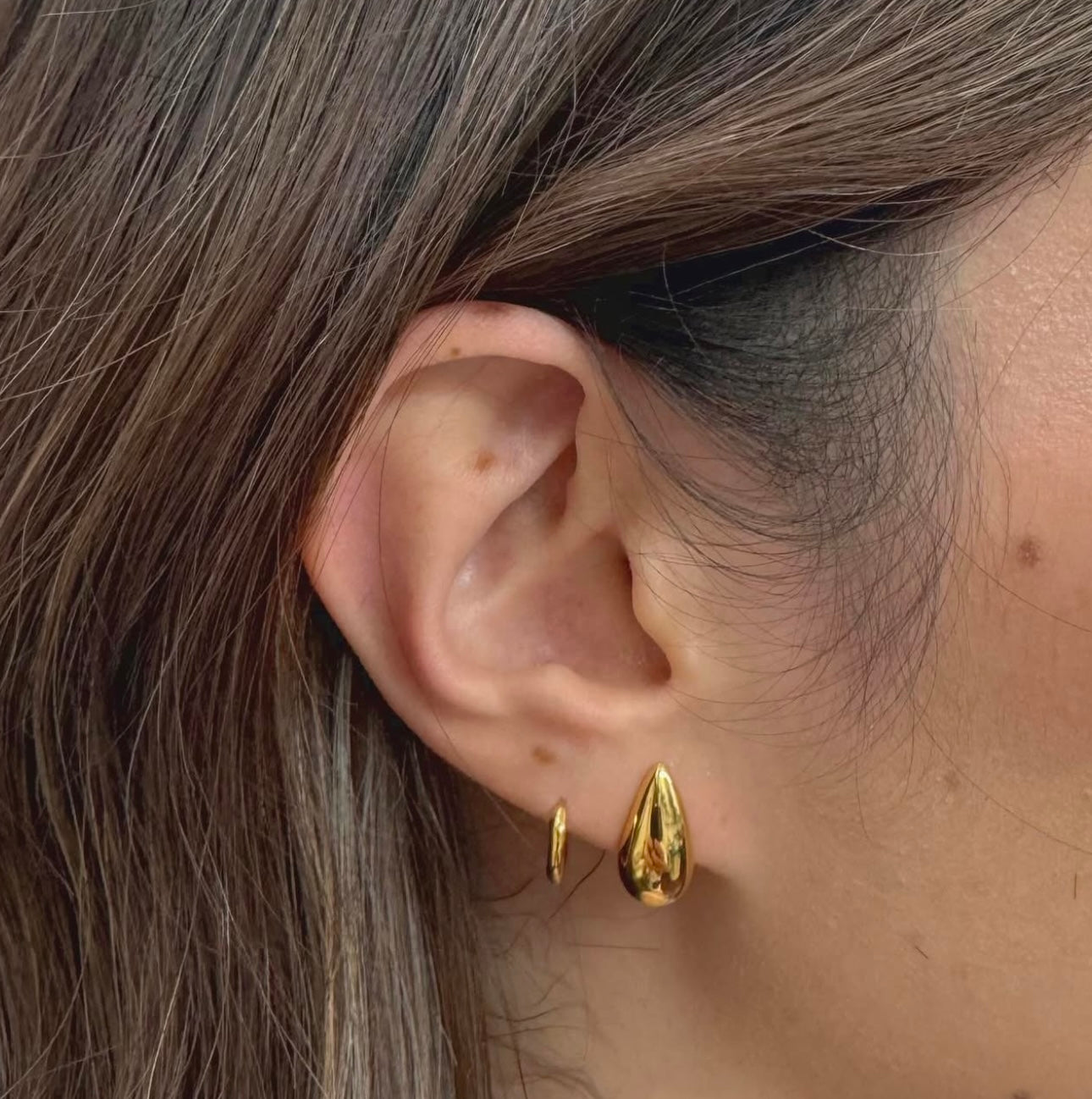 Gold Teardrop Dome Earrings
