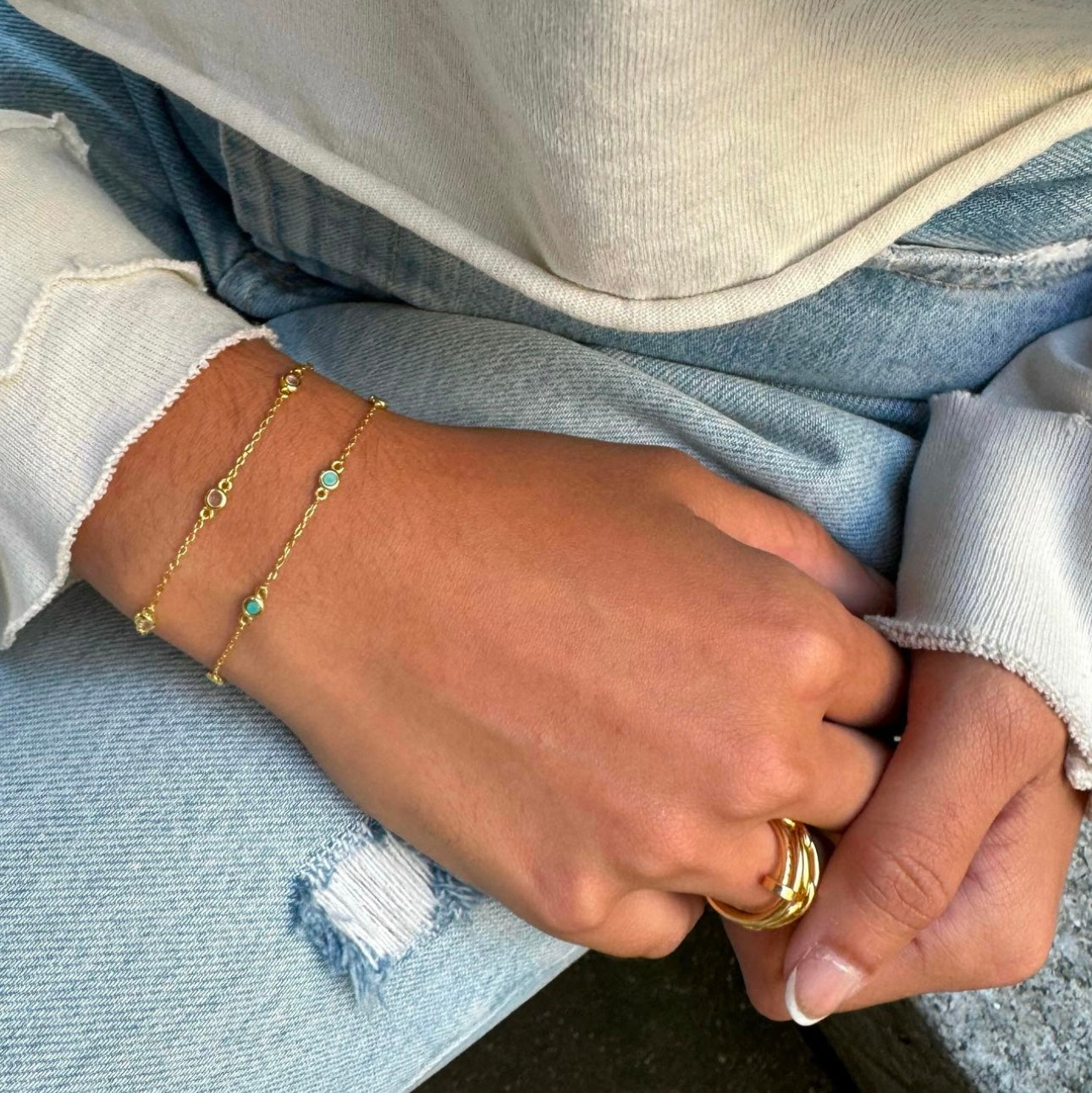 Mini Gem Chain Bracelet - White Topaz