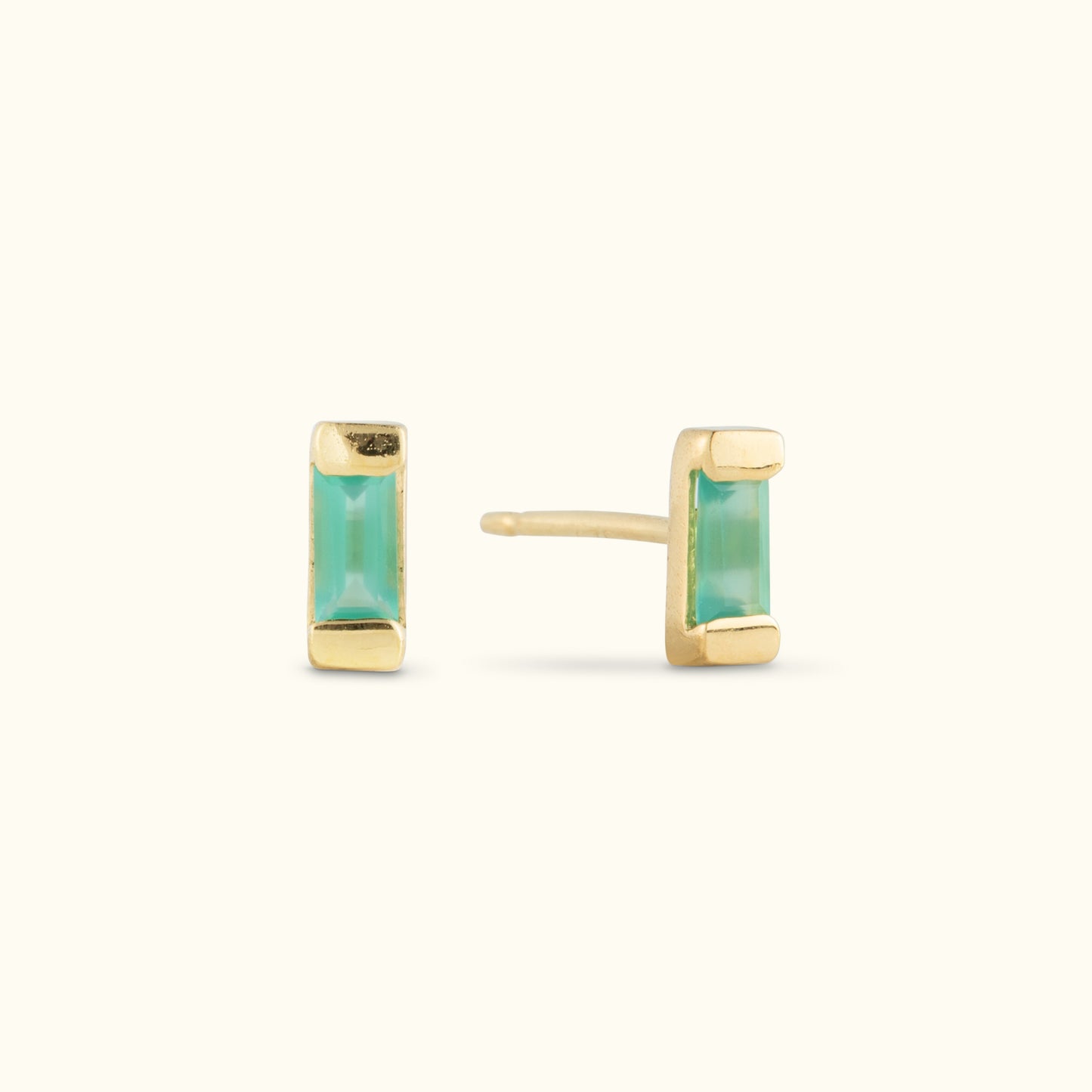 Single Baguette Earrings - Green Onyx