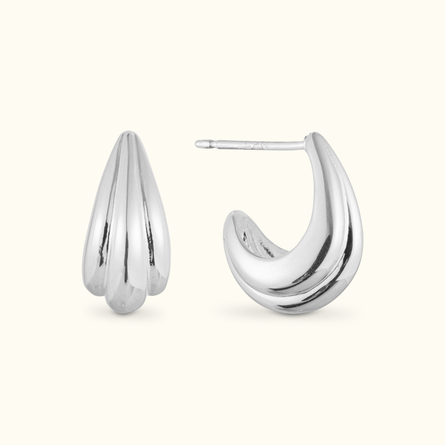 Silver Ribbed Teardrop Dome Earrings