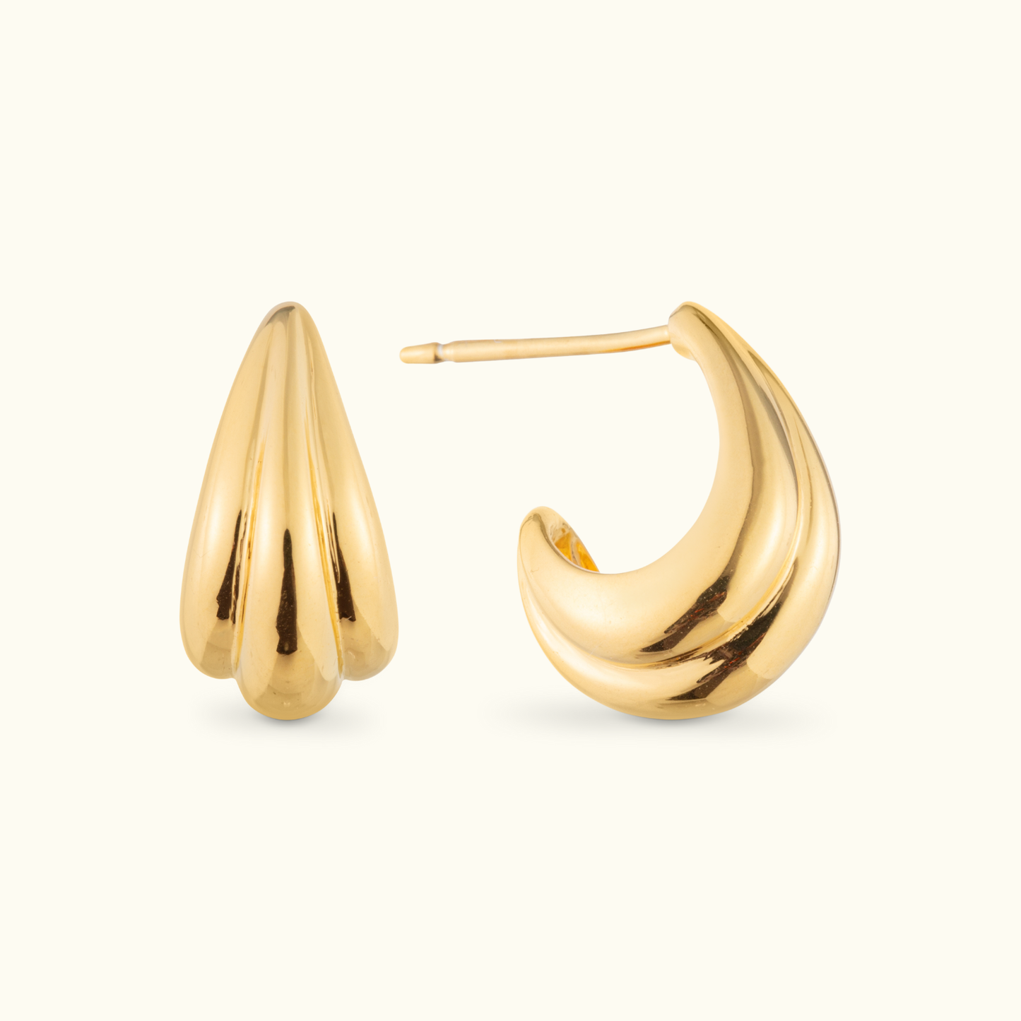 Gold Ribbed Teardrop Dome Earrings