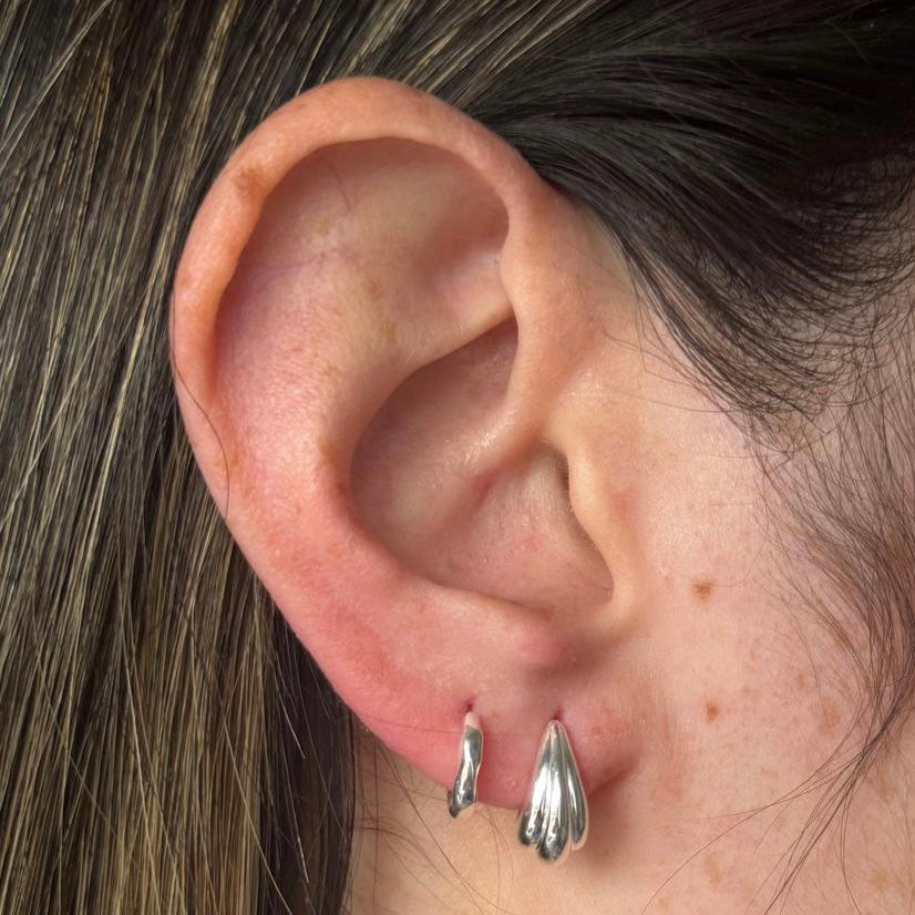 Silver Ribbed Teardrop Dome Earrings