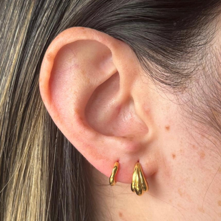 Gold Ribbed Teardrop Dome Earrings